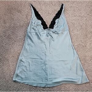 Vintage Y2K Victoria's Secret Green Satin Slip Dress L Lace Bow VTG Lingerie EUC